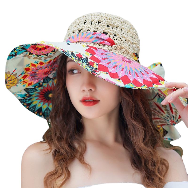 Handmade Exquisite Flowers Bucket Hat for Women Spring Summer Beach Sun Protection Wide Brim Straw Hat Breathable