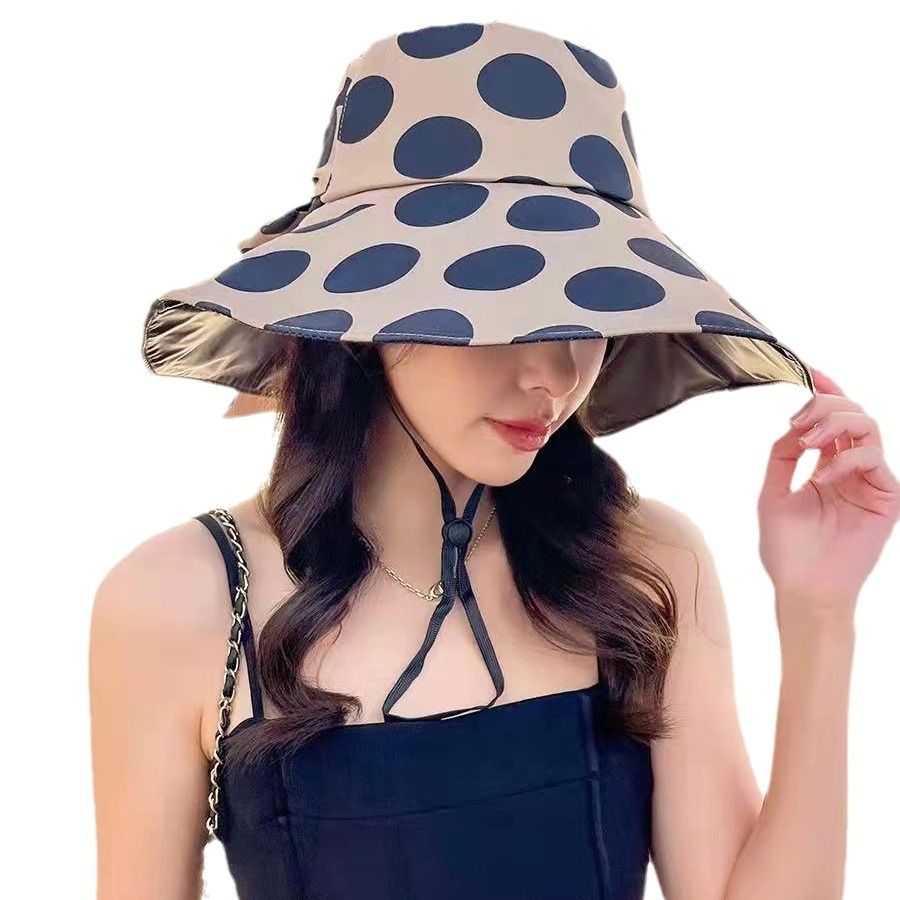 New Spring Summer Women's Large Brim Fisherman Bow Dot Anti-Ultraviolet Bucket Hat Sun Protection Sun Hat