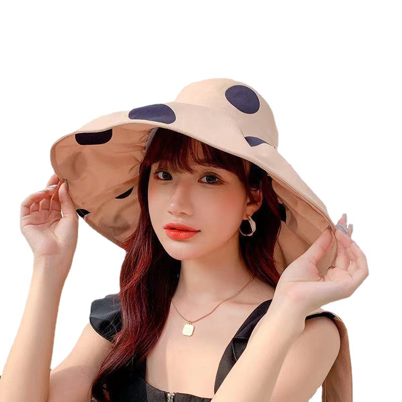 Women's Spring Summer Fisherman Hat Polka Dot New Style Korean Casual Bucket Sun Visor Fashion Wide Brim Sun Protection Trend