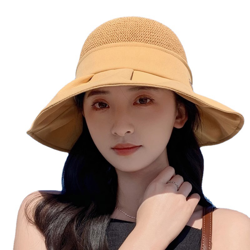 Women's Summer Bucket Hat Anti-Ultraviolet with Large Brim New Hollow Breathable Sunshade for Travel Fishing in Spring & Autumn