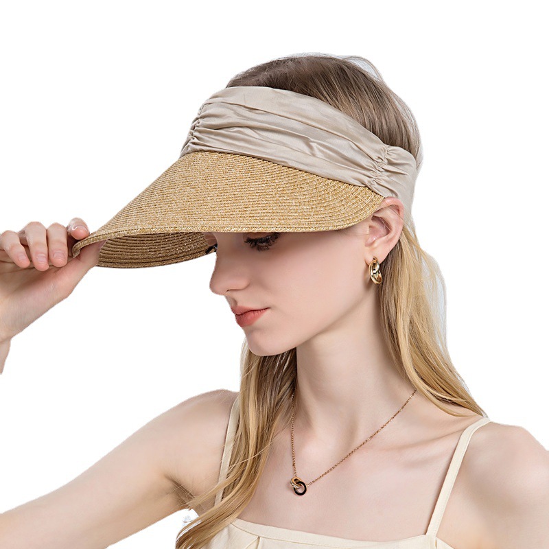 Women's Summer Outdoor Topless Sun Hat Large Brim Bucket Hat Wholesale Beach Straw Top with Empty Top for Women