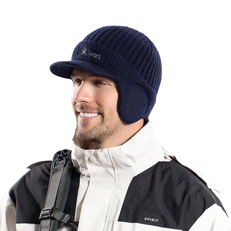 Outdoor wool hat Korean style men's pullover hat warm thick duck tongue knitted ear protection baseball hat