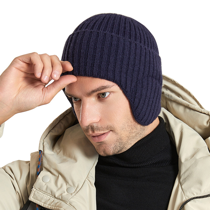 Men's winter wool hat earmuffs plus velvet thickened outdoor warm windproof winter knitted hat