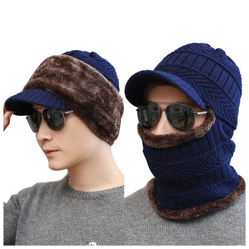 Men's winter new style warm hat plus velvet wool hat neck thickened cycling warm hat windproof neck protection