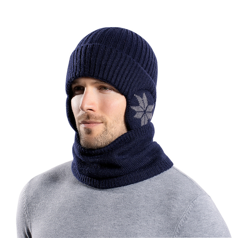 Men's hat and scarf set autumn and winter thick velvet warm wool earmuffs cycling windproof pullover knitted hat