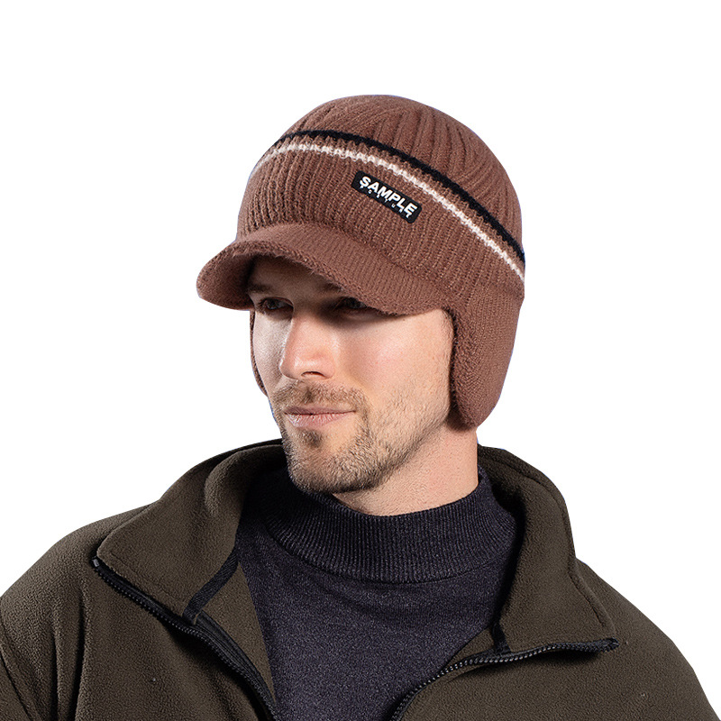 Winter plus velvet pullover hat outdoor cold-proof ear protection baseball cap men's warm knitted wool hat