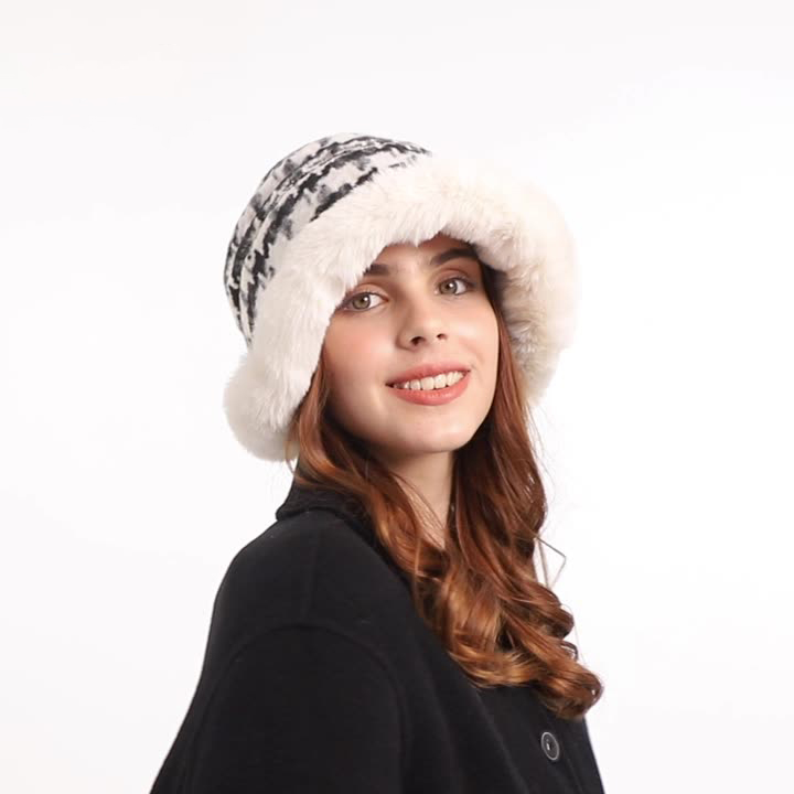 Autumn and winter plush thick hat women's fashion high-end plush leopard print bucket hat outdoor warm ear protection basin hat