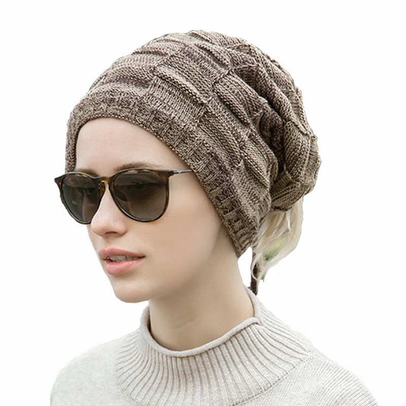 New autumn and winter wool hats for men and women Plaid plus velvet knitted hats pleated pullover hats thick warm