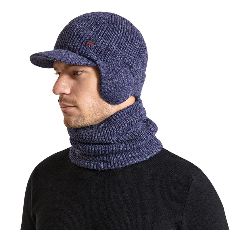 Autumn and winter new style warm thick wool hat outdoor cycling windproof knitted duckbill hat men's metal label hat