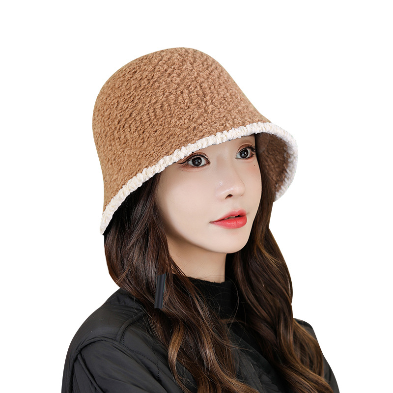 New autumn and winter women's outdoor warm fashion small basin hat leisure travel color matching bucket hat
