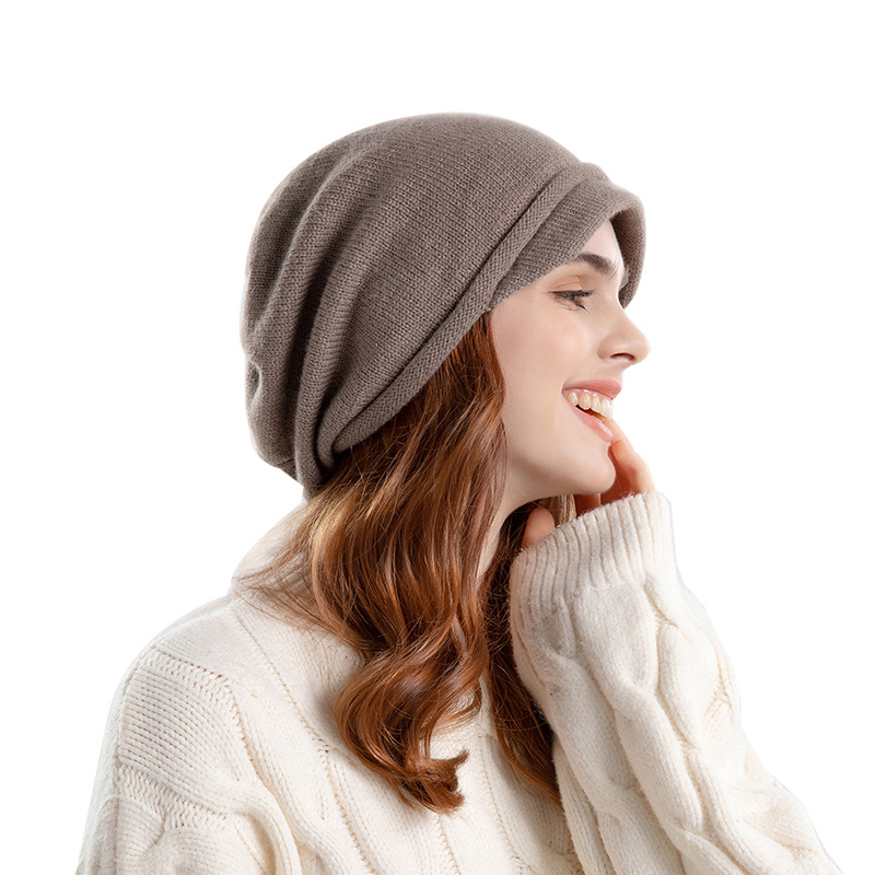 Autumn and winter Korean style knitted pile hat warm ear protection pullover hat women's cold hat European and American large head circumference