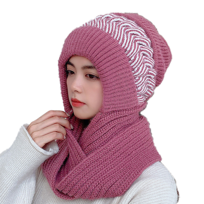 Women's Korean style winter warm rabbit fur knitted cycling earmuffs plus velvet cute cold-proof scarf hat