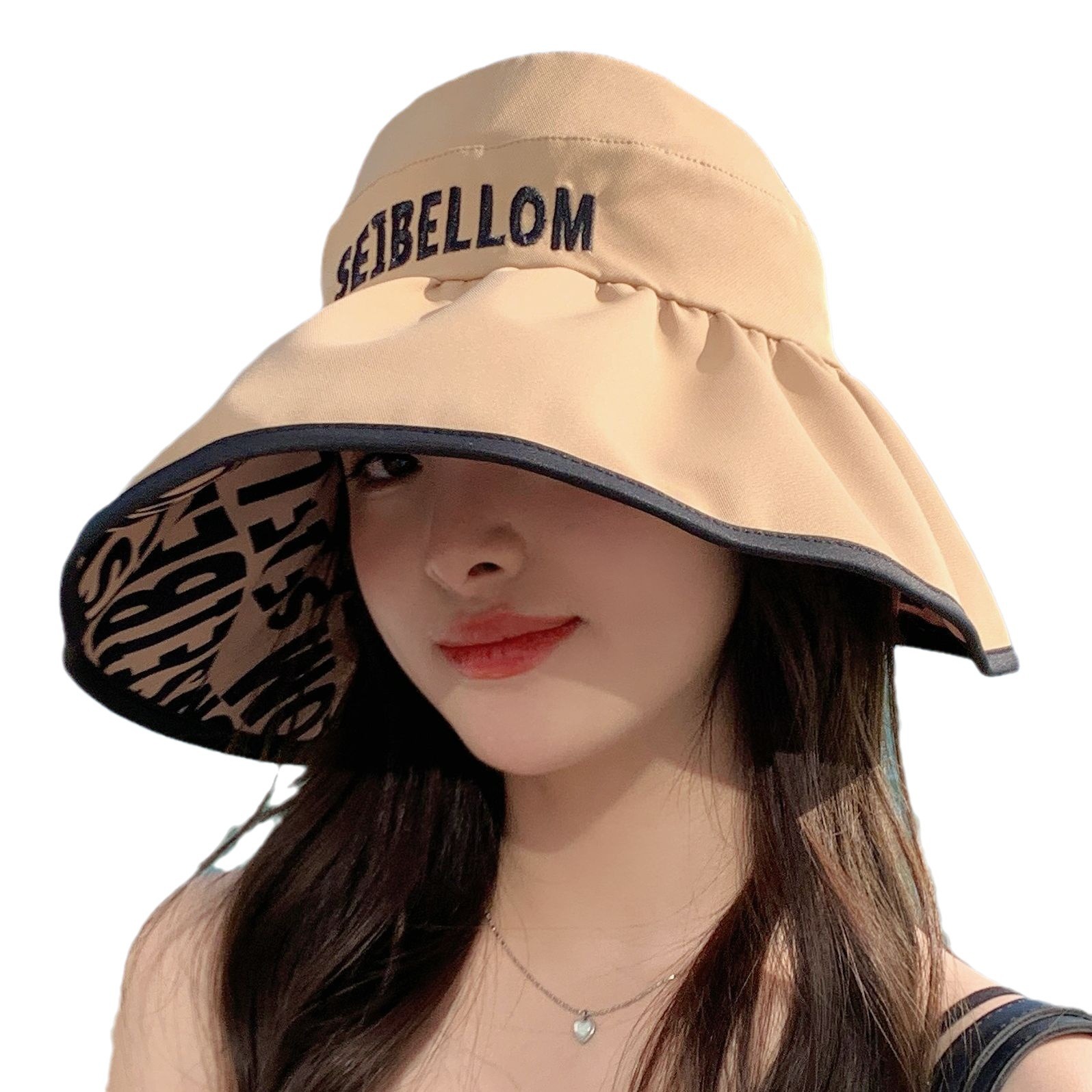 Women's wide-brimmed, semi-open-top sun hat, sun protection, breathable, UV protection, face-covering hat, outdoor summer travel fisherman hat.