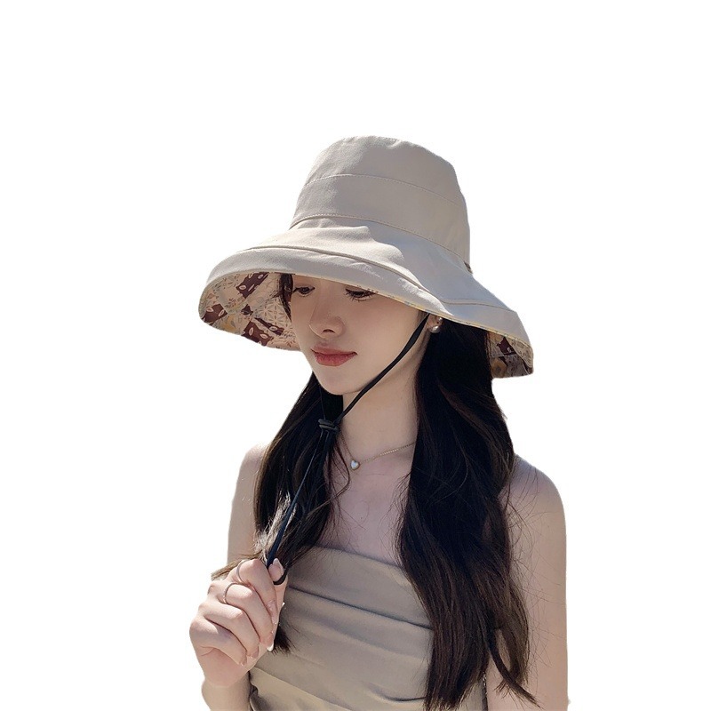 Women's reversible sun hat, foldable, flat-top sun hat, fisherman's hat.