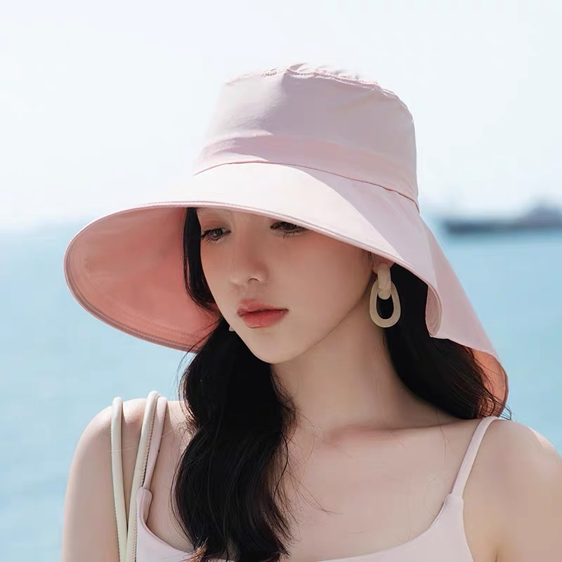 New wide-brimmed summer ice silk sun hat for women, quick-drying, neck protector, Korean style, soft and thin, foldable.
