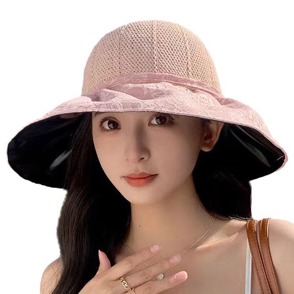 New Spring/Summer Style Hollow-out Breathable Sunshade Wide-brimmed Travel Fisherman Hat for Women, Sun Protection Hat with UV Protection