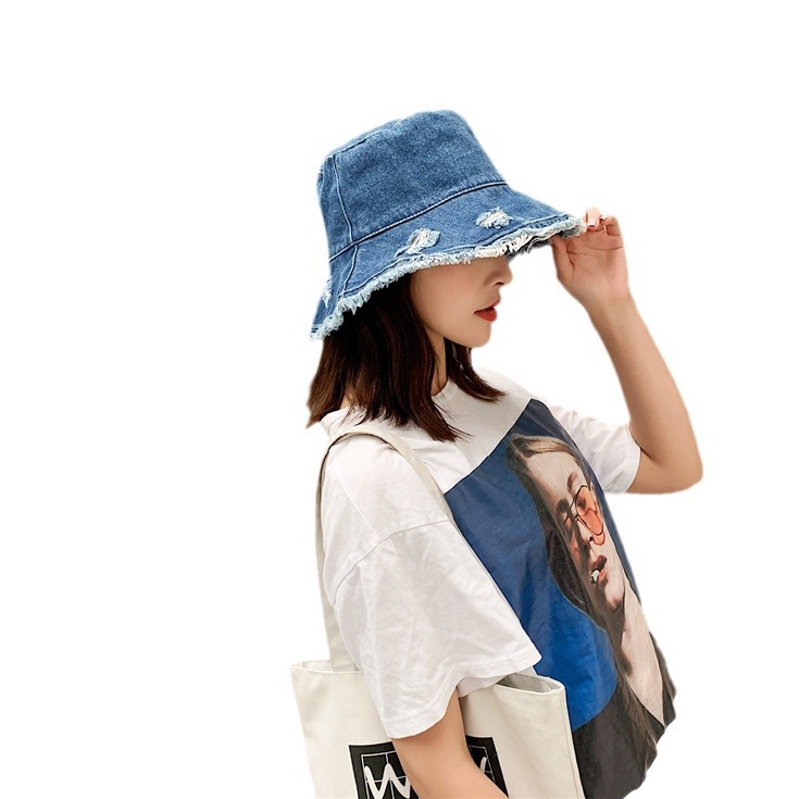 New summer denim bucket hat for women, sun protection hat, Korean style, trendy sun hat, covers the face, versatile, fashionable brand, makes the face look smaller.