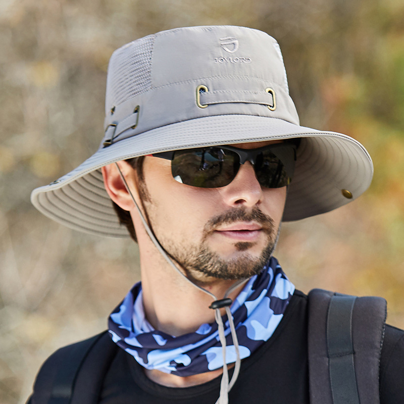Men's summer fisherman hat, outdoor sun protection, quick-drying mesh breathable hiking hat, wide-brimmed fishing sun hat.