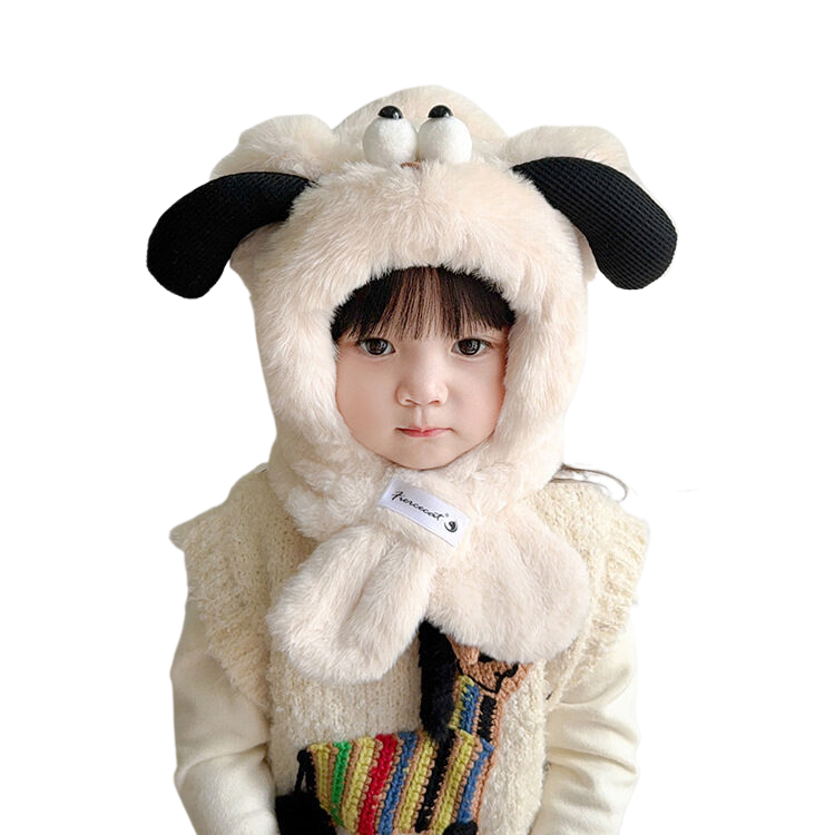 Children's hat and scarf set, winter fleece-lined and thickened, baby ear-protecting hat, windproof two-piece set for boys and girls.