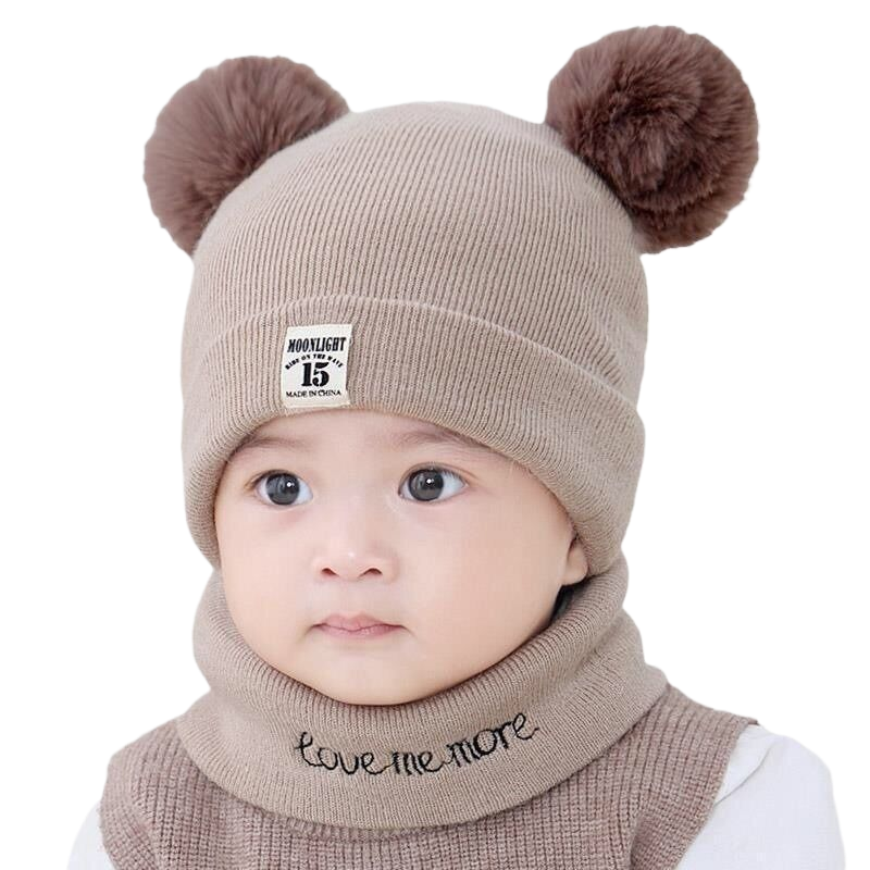 Children's double-ball cap, winter woolen cap, children's hat, newborn baby hat, 0-3-6-12 month old boy and girl hat.