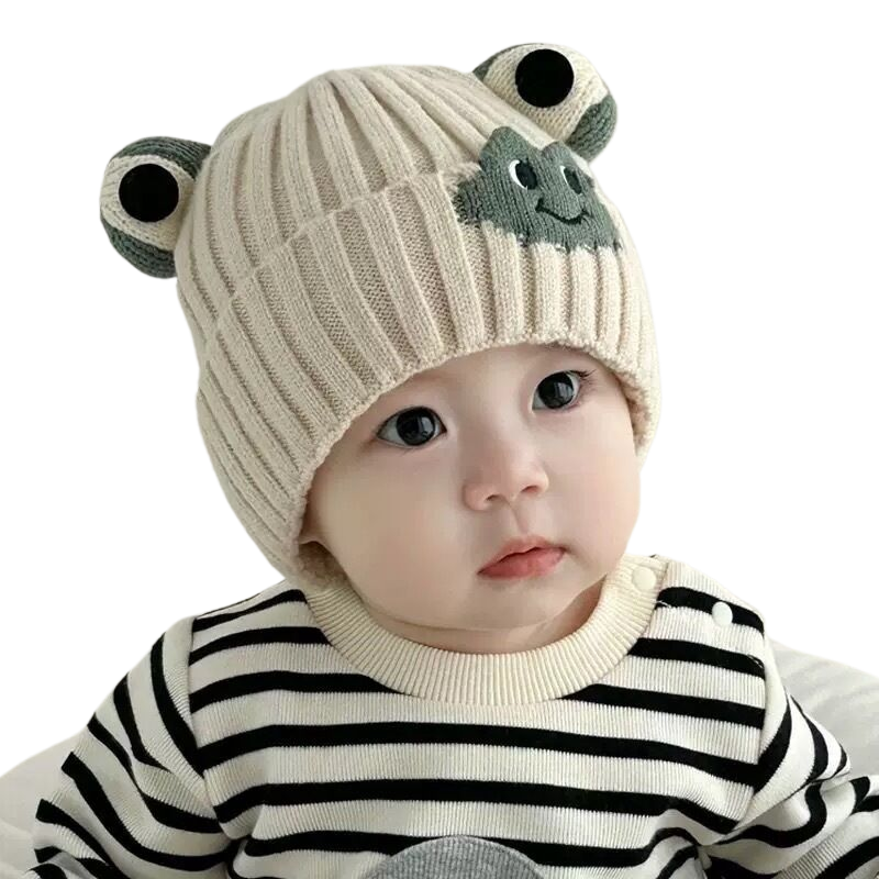 Cute baby hat for autumn and winter, extra thick and with ear flaps, warm pullover hat for toddlers.
