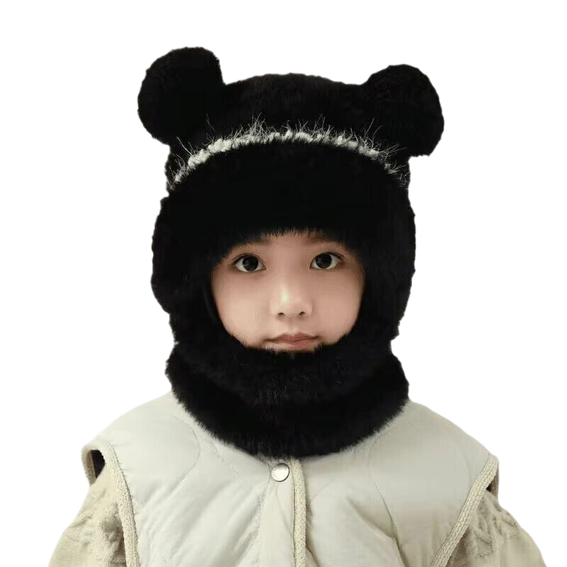 Children's wool knitted hat, girls' and boys' autumn and winter neck warmer, hooded, windproof, ear-protecting, warm headgear, cute.