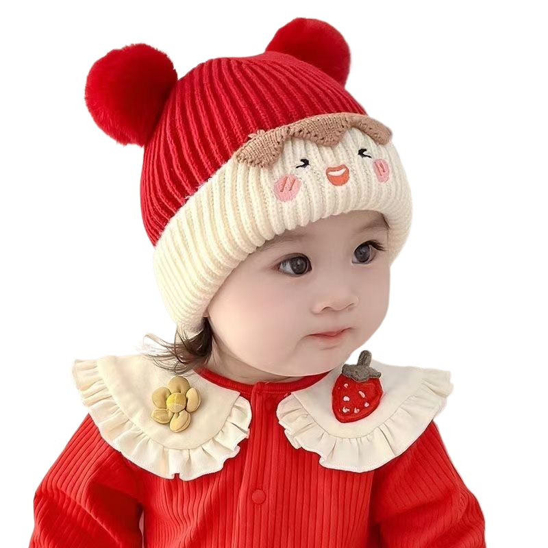 Korean style, trendy autumn/winter new baby earmuff hat, warm and cold-proof hat, comfortable baby double-ball soft and cozy head covering hat.