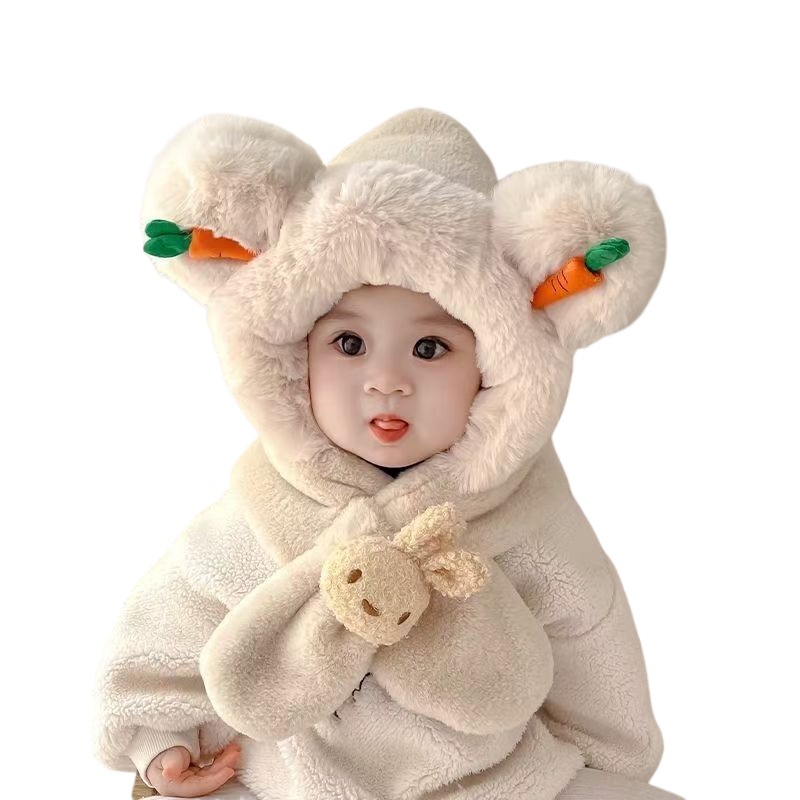 Children's hat and scarf set, winter fleece-lined and thickened, baby ear-protecting hat, windproof two-piece set for boys and girls.