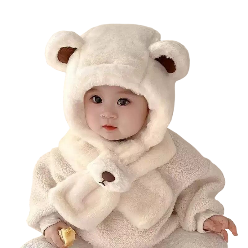 Children's hat and scarf set, winter fleece-lined and thickened, baby ear-protecting hat, windproof two-piece set for boys and girls.