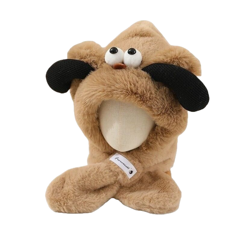 Baby hat and scarf integrated carrot plush hat, children's fleece-lined thick warm ear-protecting hat, super cute little bear