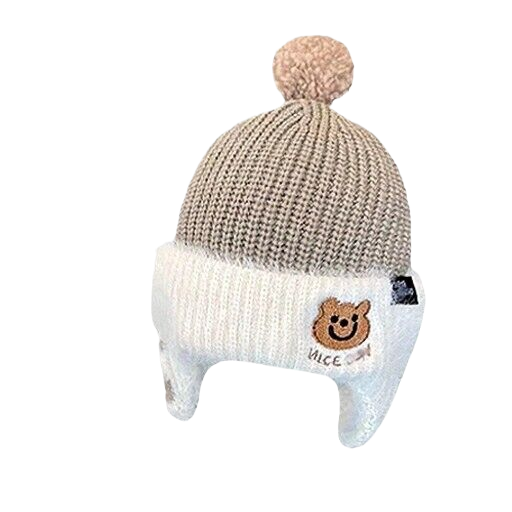 New autumn/winter baby earmuff hat, warm and cold-proof hat, comfortable baby double-ball soft and cuddly head covering hat, trendy