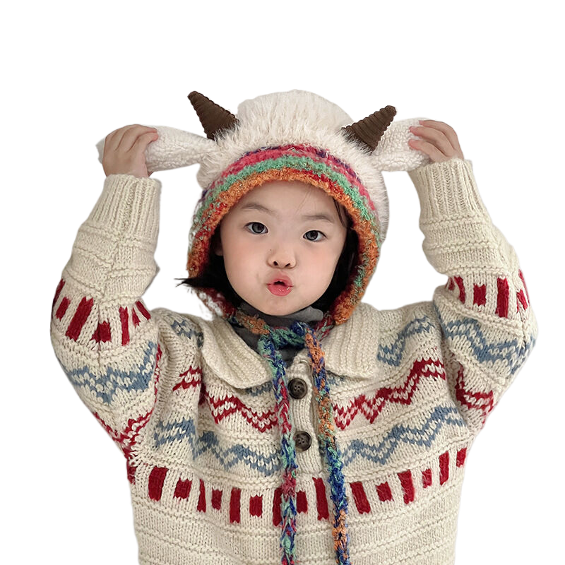 Women's Autumn/Winter Korean Style Cute Little Sheep Horn Plush Hat with Knitting, Popular Online Celebrity Pullover Hat, Knitted Hat