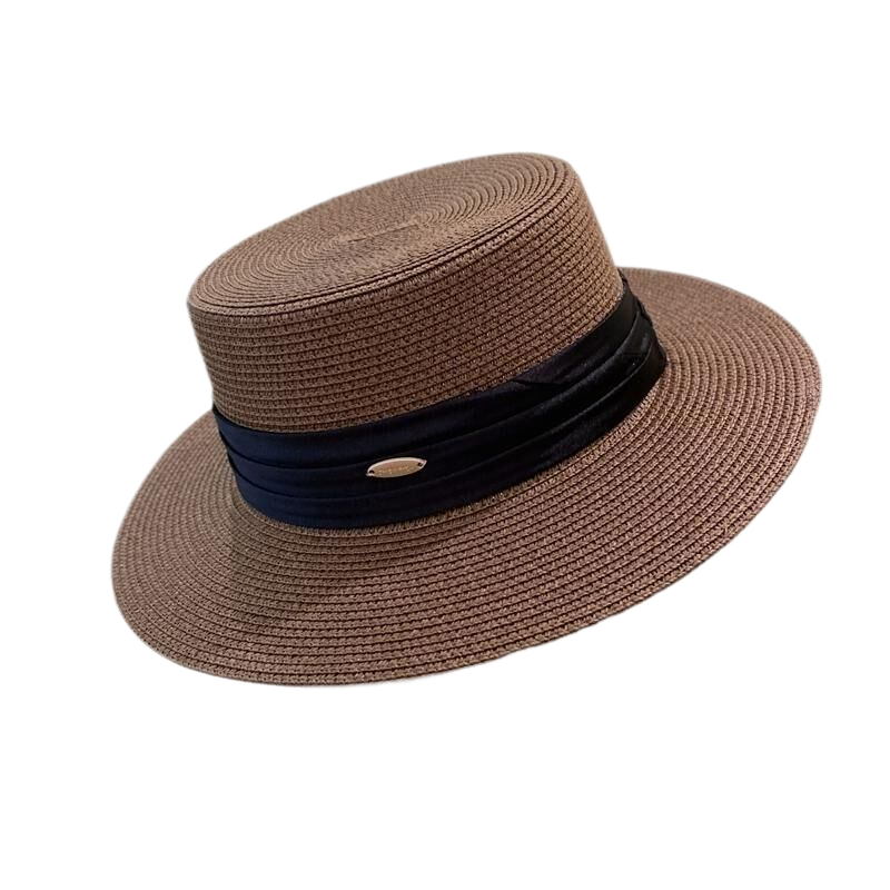Women's straw hat for summer vacation, beach sun protection, French style straw flat-top hat