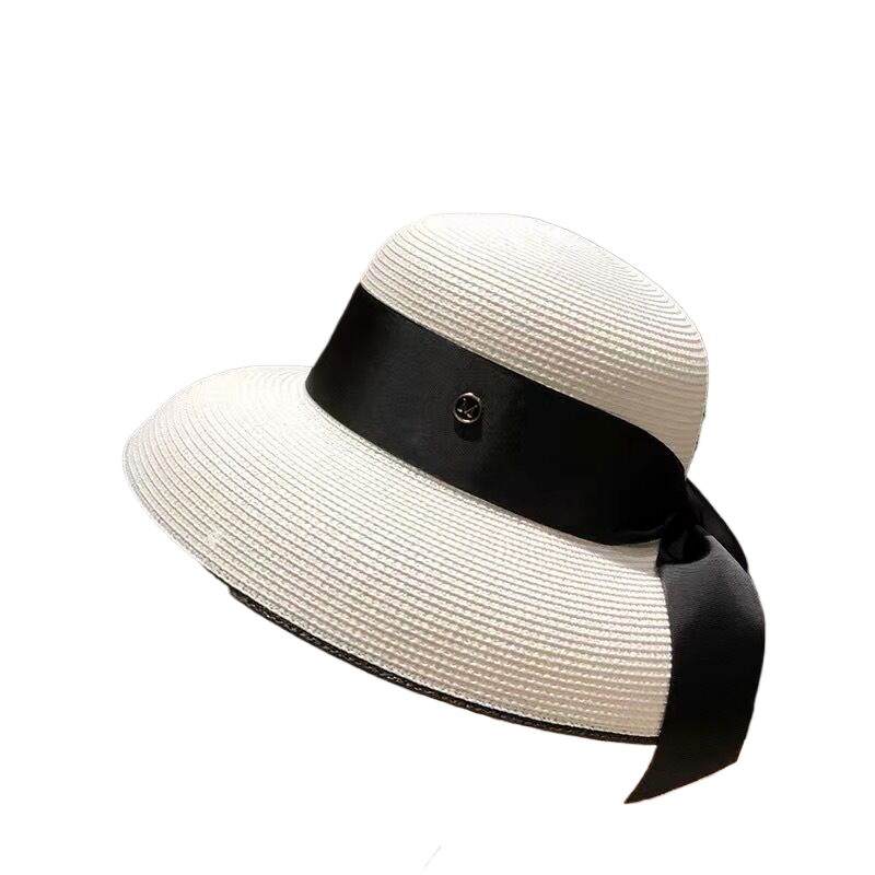 Street style retro French Hepburn style versatile hat for women, popular Korean style sun hat with satin ribbon.