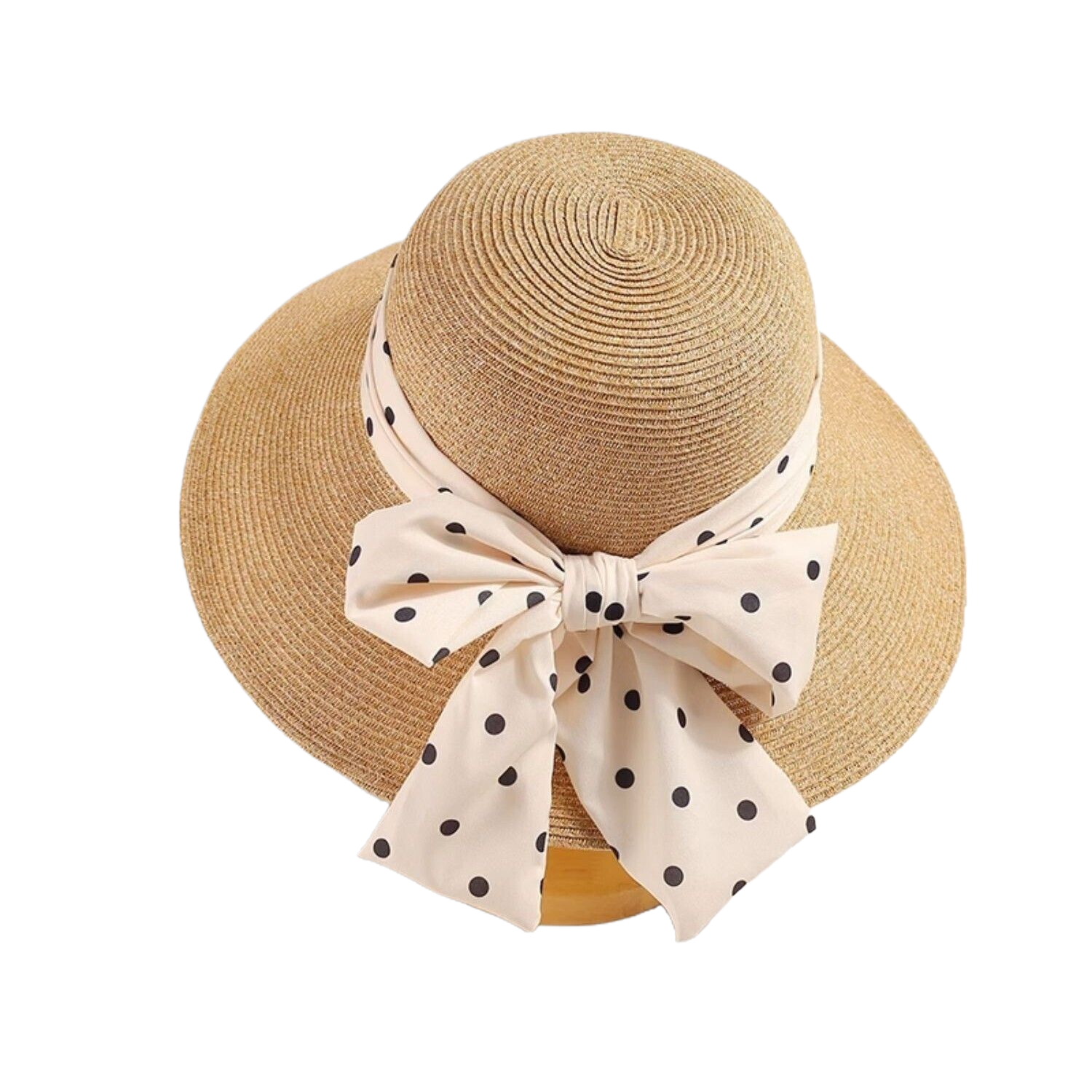Sun hat, beach hat, straw hat, summer hat, women's knitted polka dot ribbon hat, fashionable and trendy.