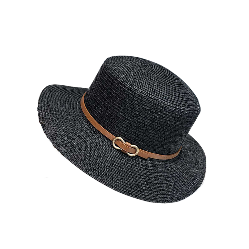 French-style flat-top straw hat for women, summer sun protection, straw woven flat brim hat, perfect for outings, vacations, beach, and sun hat.