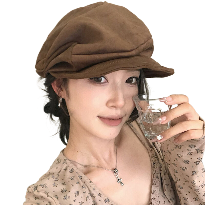 Vintage distressed pleated cloud beret for women, autumn and winter, artsy newsboy cap, large head circumference, makes face look smaller, painter hat.