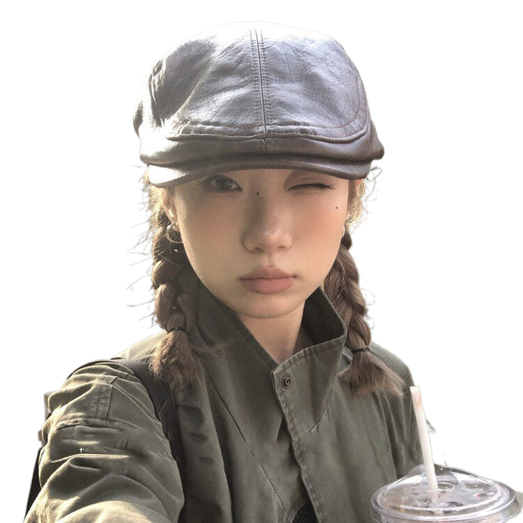 American-style PU leather soft-top front cap, adjustable for large head circumference, autumn and winter dad hat, trendy women's style.