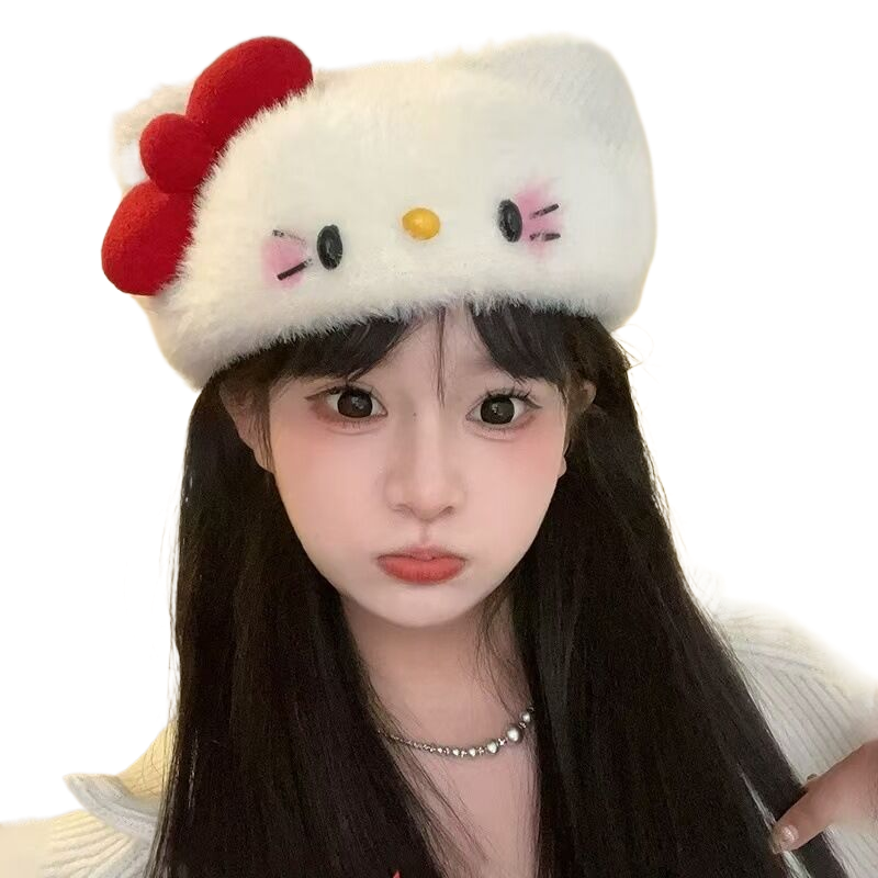 Cute autumn and winter beret hat for women, featuring adorable cat ears, handmade knitted, fluffy and warm artist's hat.