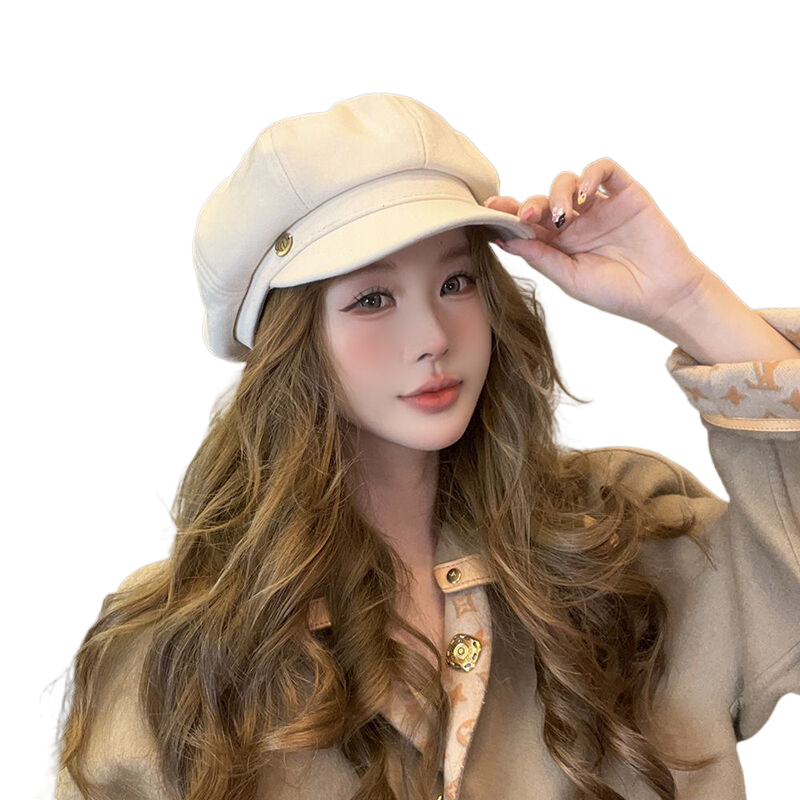 Women's Autumn/Winter Japanese Style Versatile Wool Beret Hat, Suitable for Large Head Sizes, Makes Face Look Smaller, Warm Painter/Newsboy Hat