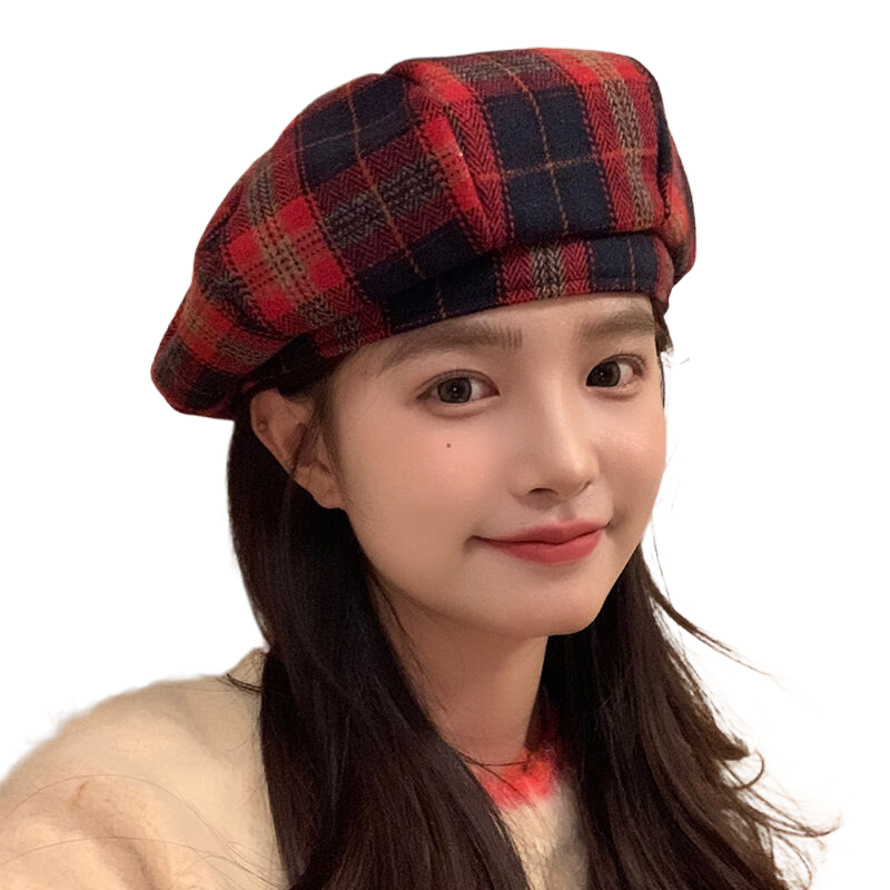 New Year's woolen beret for women, autumn and winter, vintage style, versatile, suitable for large head sizes, makes face look smaller, beret hat, Christmas hat.
