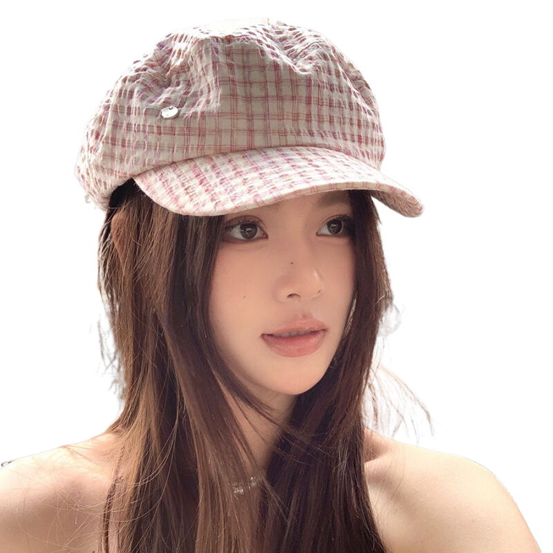 2025 New Korean Style Fresh Plaid Newsboy Cap, Spring/Summer Literary and Versatile, Makes Face Look Smaller, Beret Hat