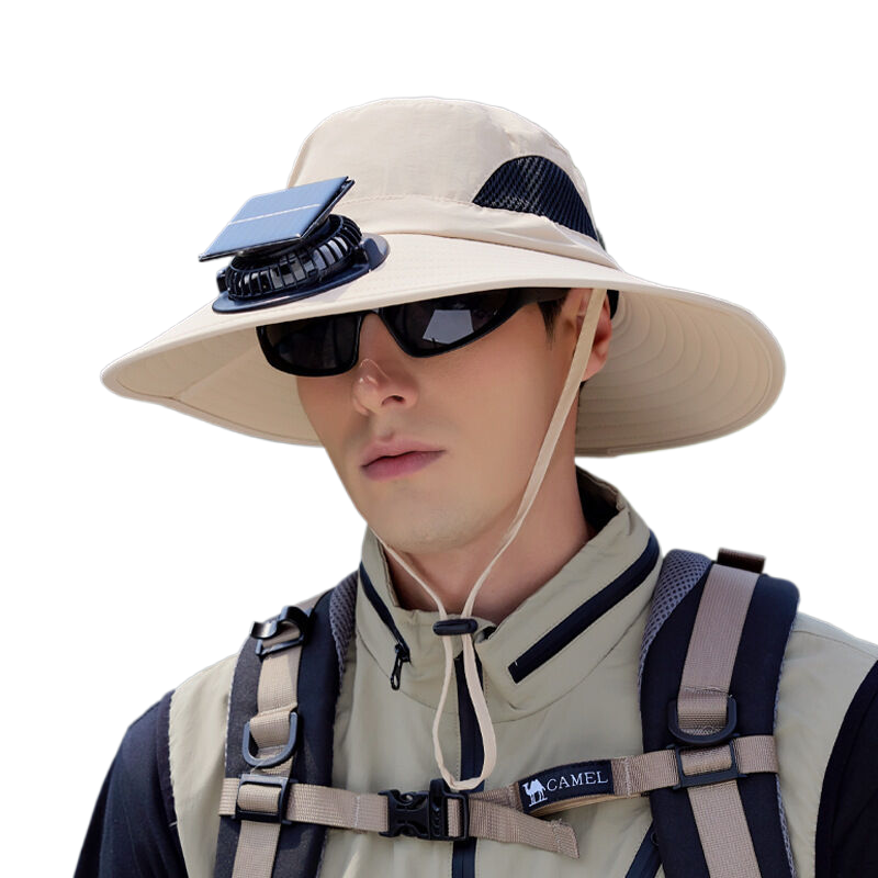 Spring and Summer Wide-brimmed Sun Protection and Shade Hat with Solar-powered Fan for Men, suitable for Outdoor Camping and Hiking, Rechargeable Air Conditioning Fisherman Hat