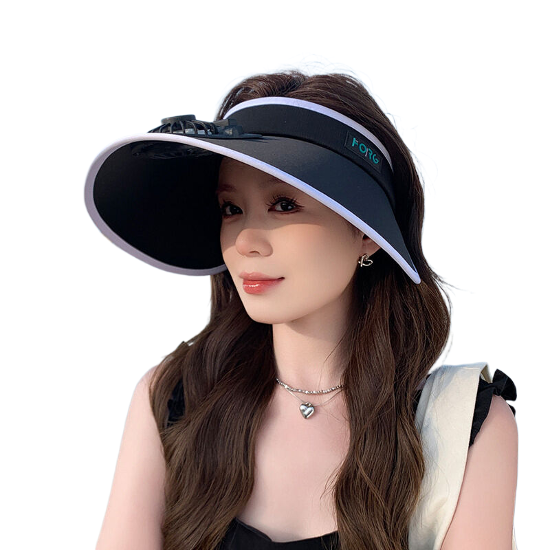Electric fan sun hat for women, new summer style, sun protection hat, Korean style wide-brimmed outdoor cooling and breathable open-top hat.