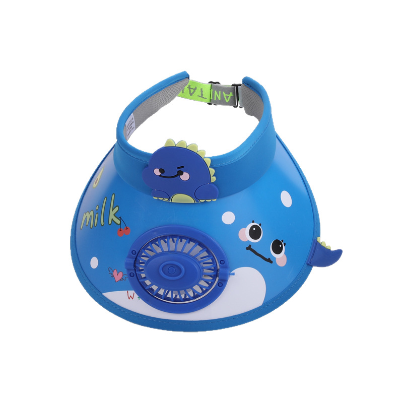Children's hats, boys' and girls' summer sun hats, wide-brimmed hats with fans, open-top hats, cute cartoon dinosaur sun protection hats