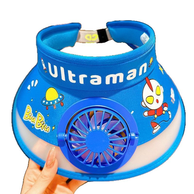 Children's fan sun hat, rechargeable, summer, for boys and girls, anti-UV sun hat, open-top visor, cartoon design.