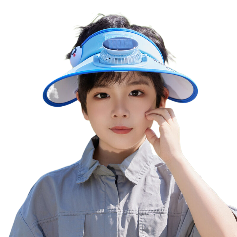 Children's wide-brimmed solar-powered fan hat, suitable for boys and girls, outdoor sun protection hat, cute cartoon open-top sun hat.