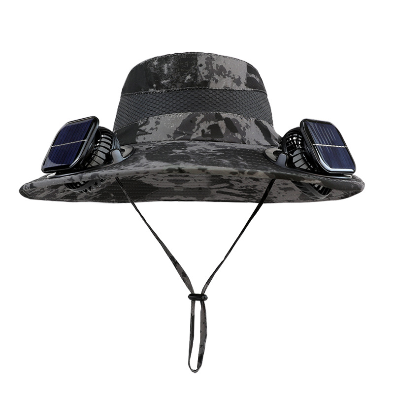 New solar-powered dual-fan hat, summer wide-brimmed rechargeable cooling hat for men, outdoor sun protection fishing hat.