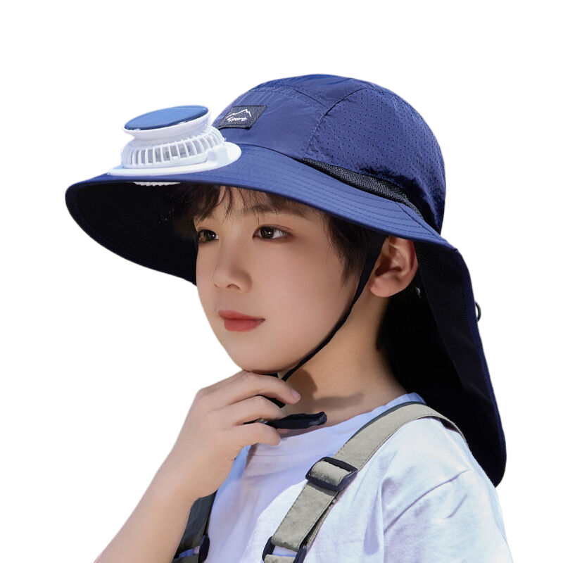 Solar-powered children's fan sun hat, new spring/summer style, outdoor neck protection, wide-brimmed sun protection fisherman hat.