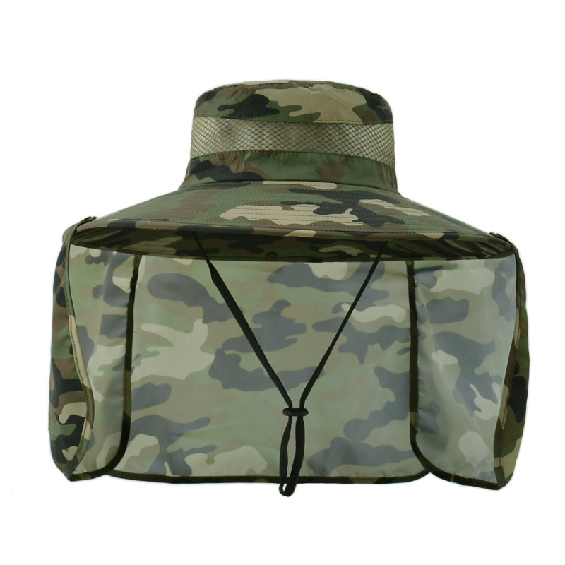 Solar-powered fan hat, wide-brimmed sun hat with neck flap, camouflage outdoor hiking sun hat for men and women.